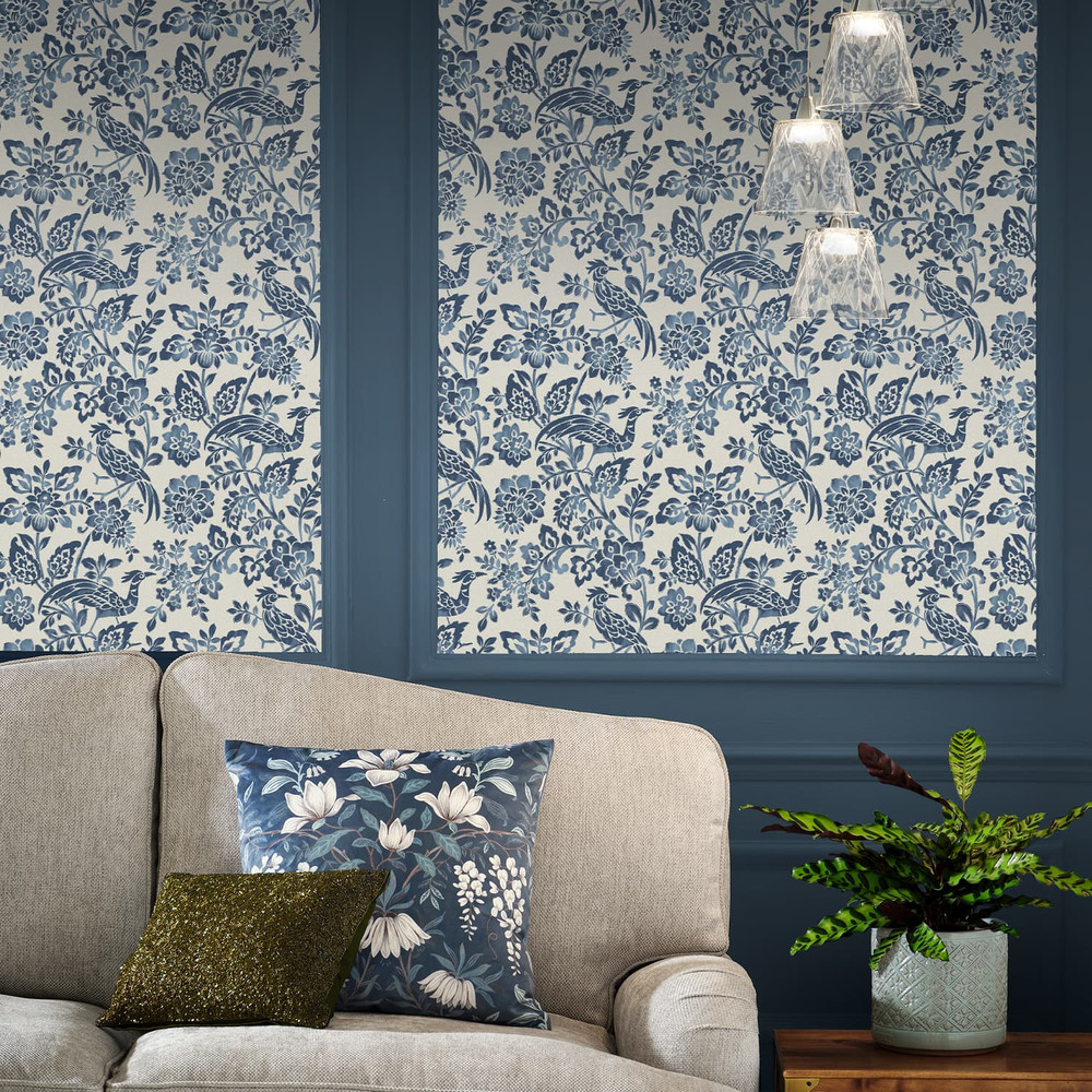 Laura Ashley Adain Palace Dark Seaspray Blue Wallpaper