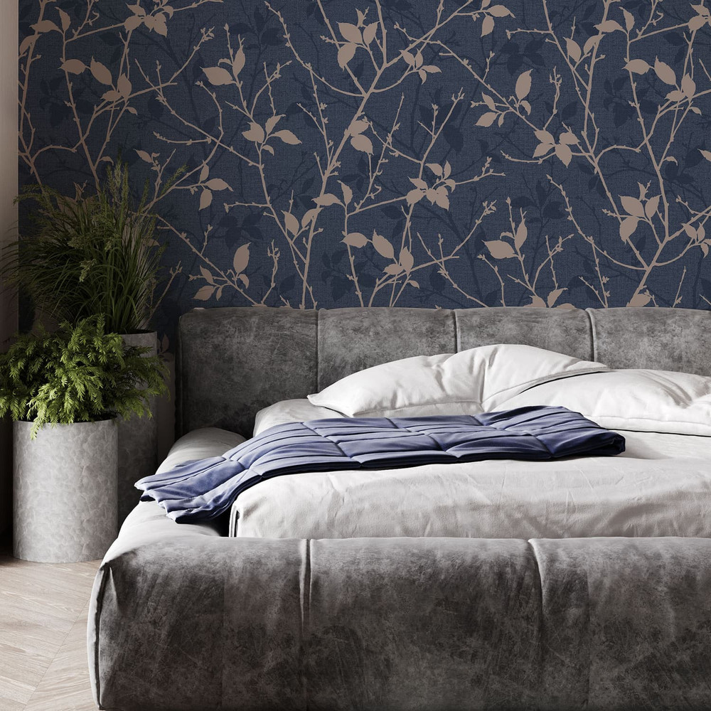 Belle Navy and Copper Wallpaper