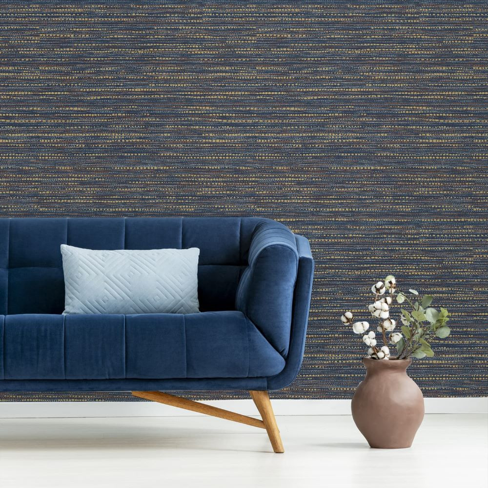 Chunky Horizontal Weave Indigo Wallpaper