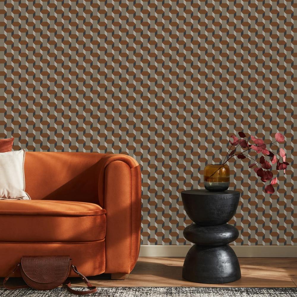 Vintage Geometrics Brown Wallpaper