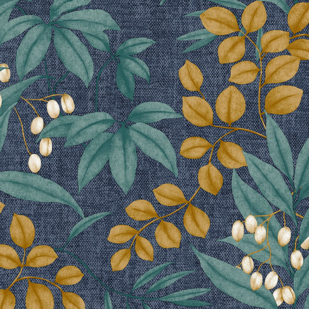 Persephone Navy And Ochre Wallpaper