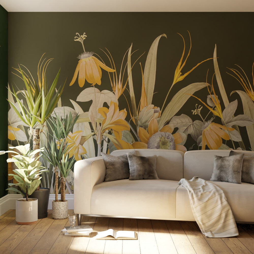 Flora Green Ochre Bespoke Mural