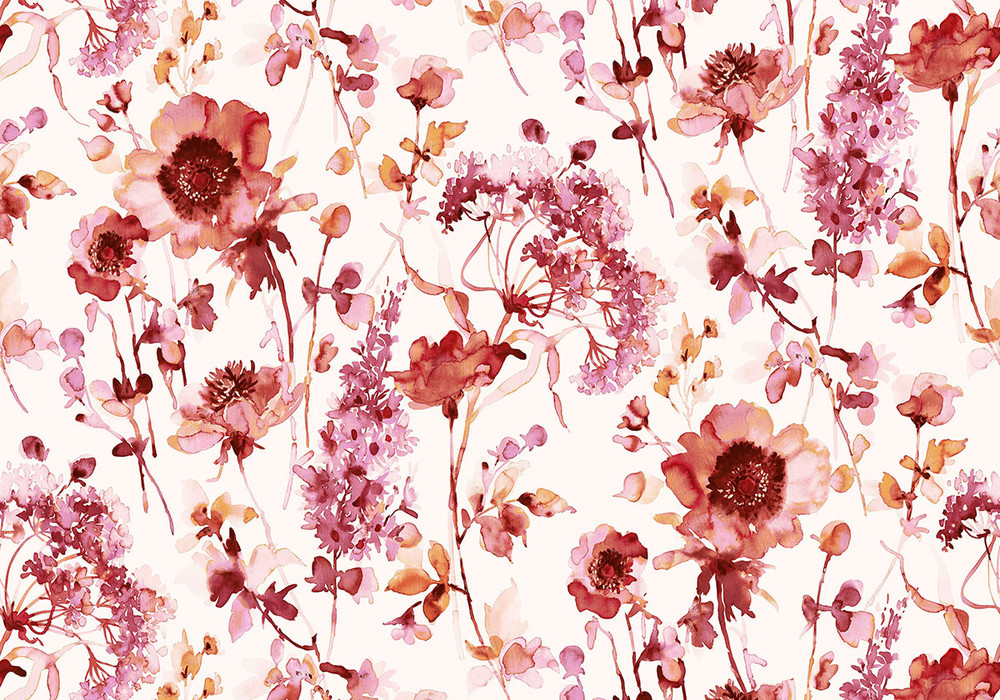 Watercolour Floral Pink and Red Bespoke Mural