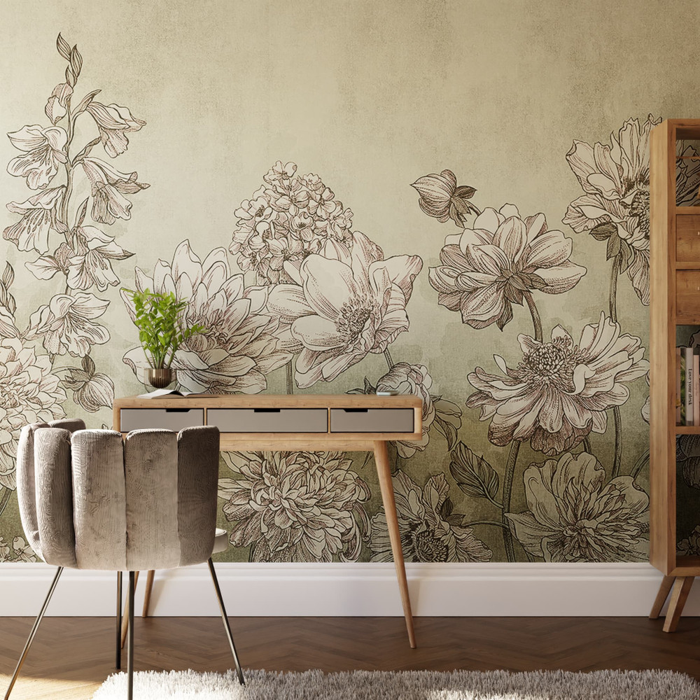 Muted Floral Duck Egg Bespoke Mural