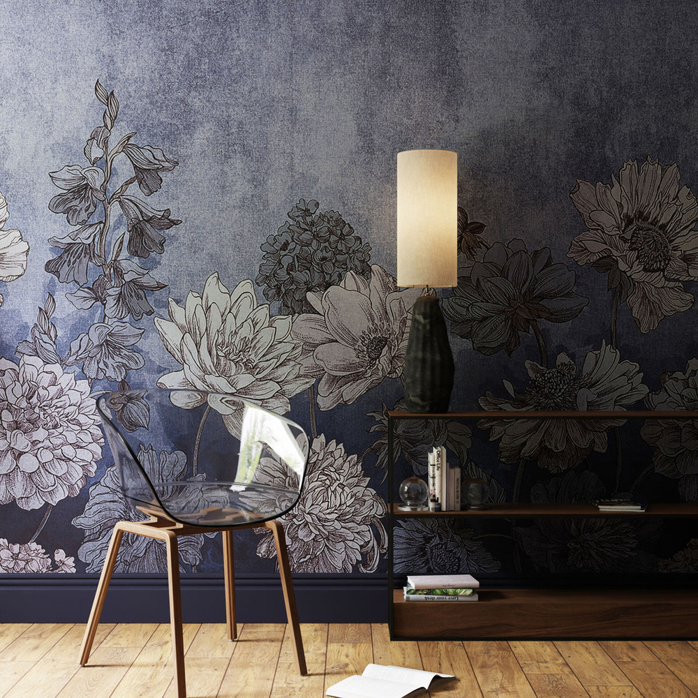 Muted Floral Navy Bespoke Mural