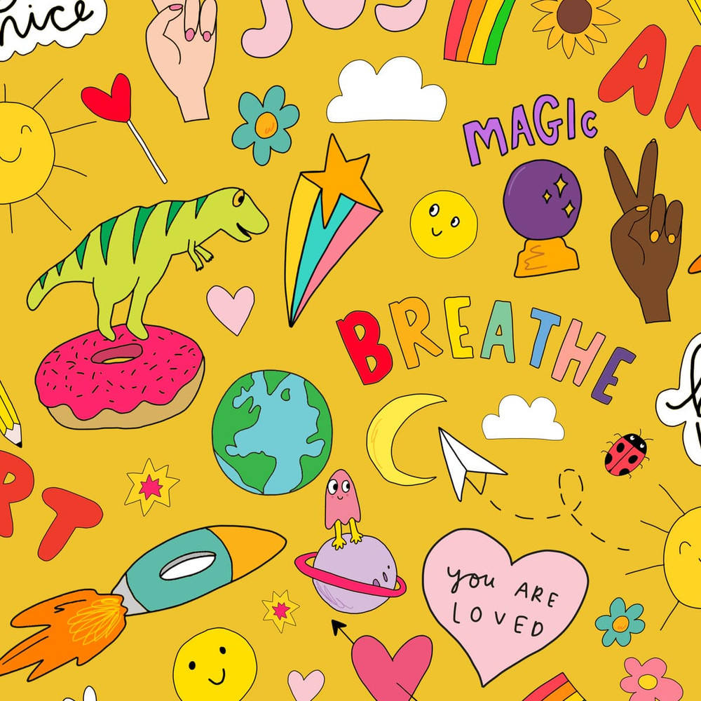 Sticker Doodle Yellow Wallpaper