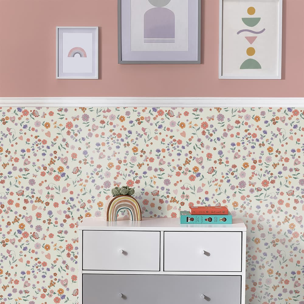 Woodland Ditsy Lavender and Peach Wallpaper