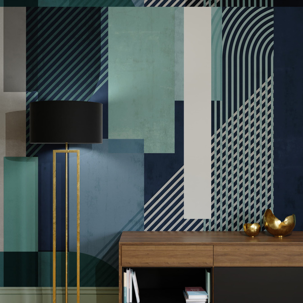 Graphic Navy and Green Bespoke Mural