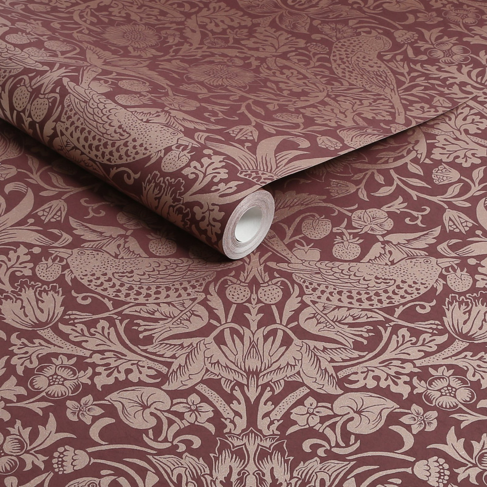 Strawberry Thief Fibrous Burgundy Wallpaper