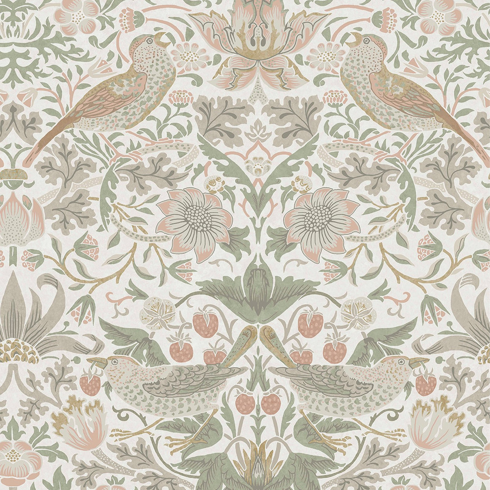 Strawberry Thief Sage & Pink Wallpaper Tile