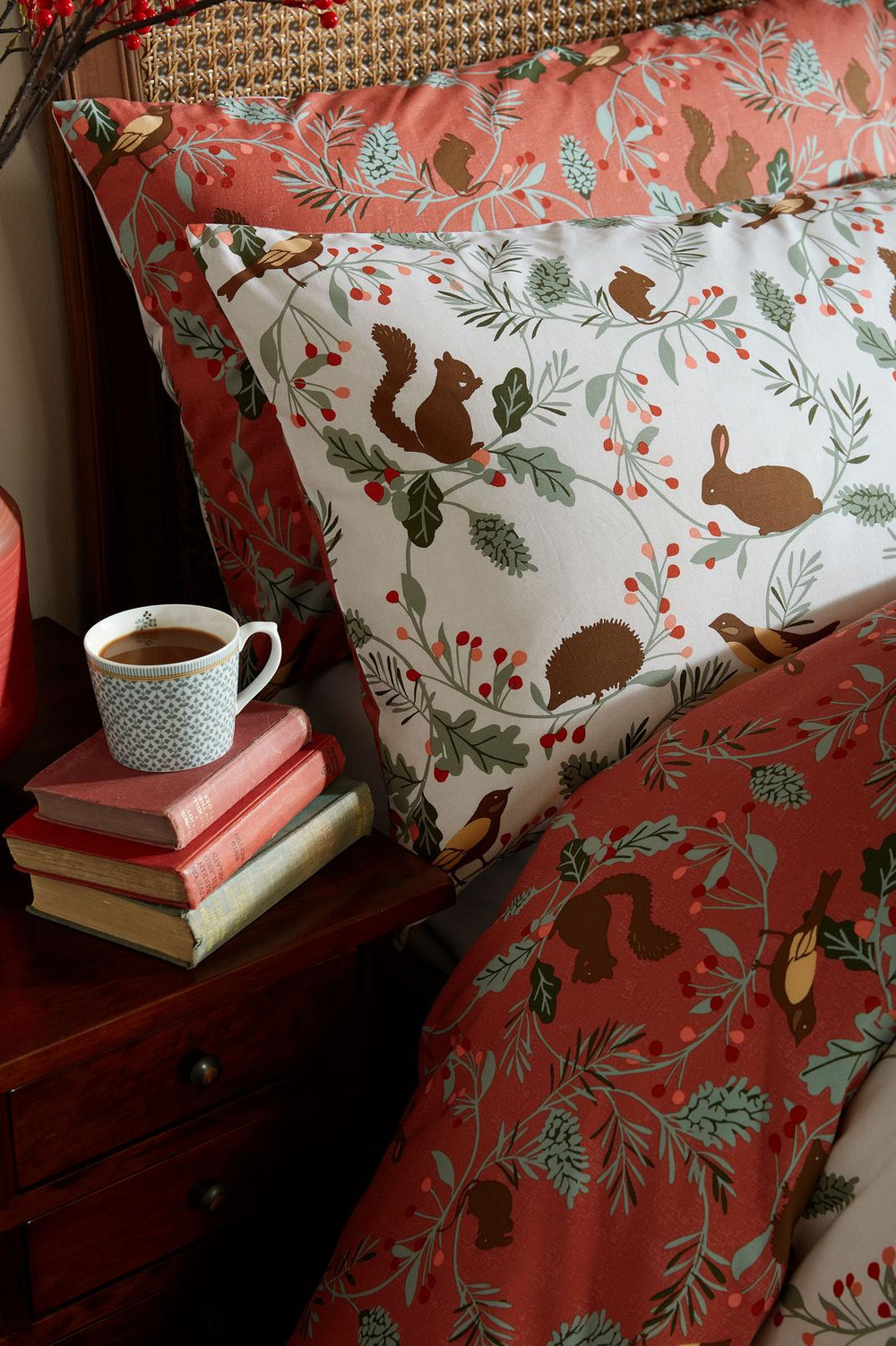 Autumnal Woodland Crimson Red Duvet Cover Set