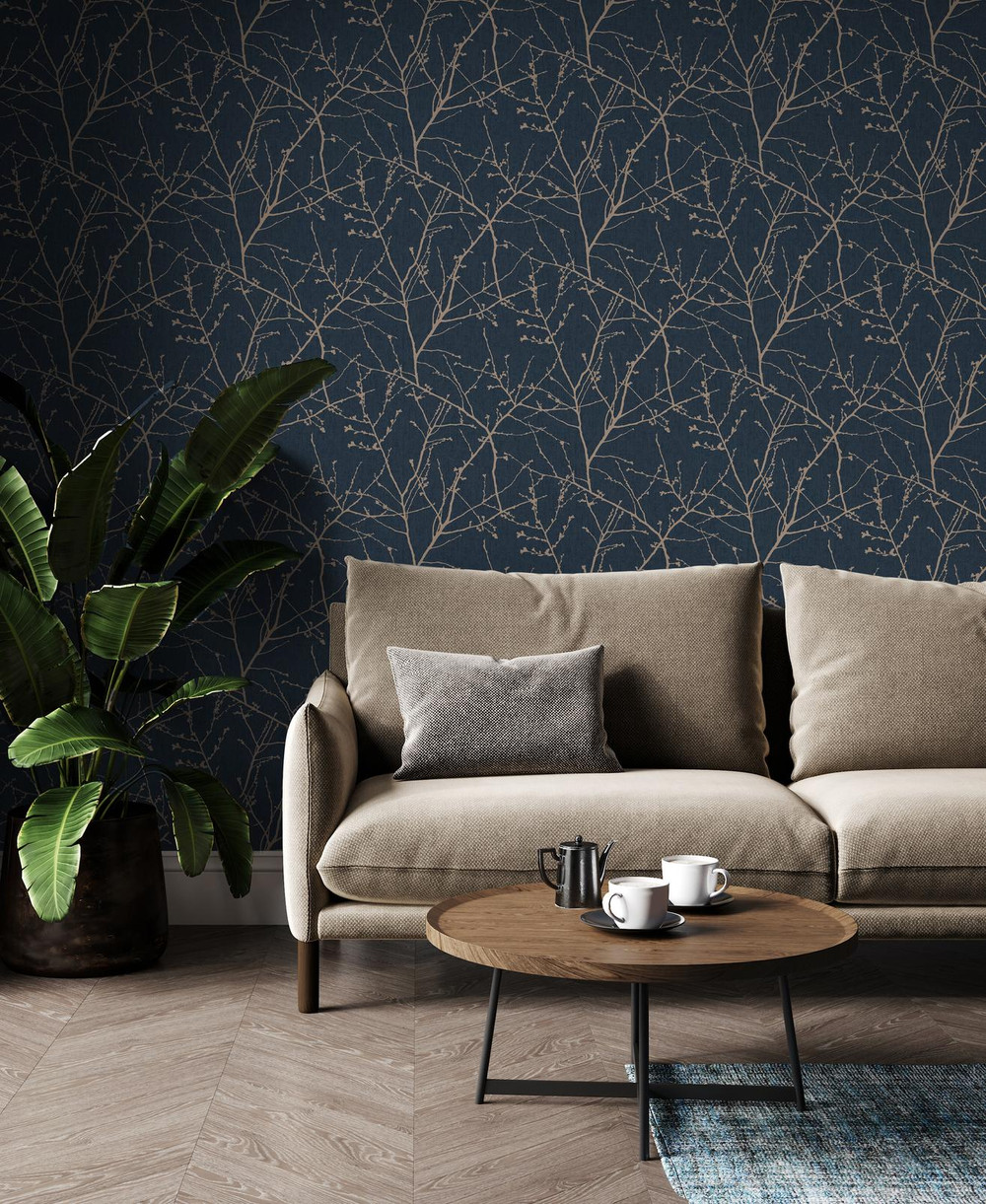 Transform Branches Navy Peel and Stick Wallpaper