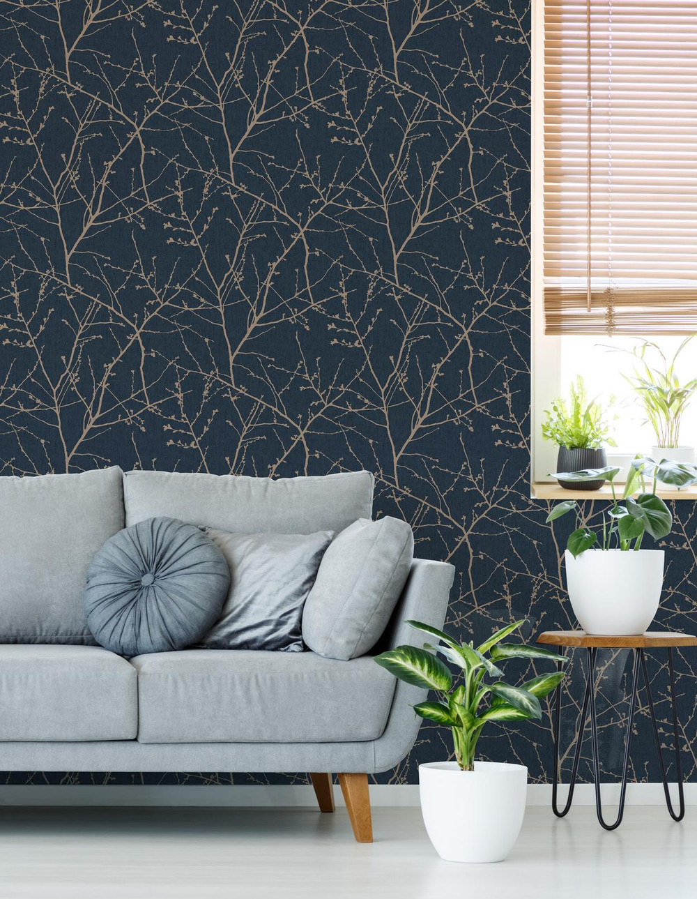 Transform Branches Navy Peel and Stick Wallpaper