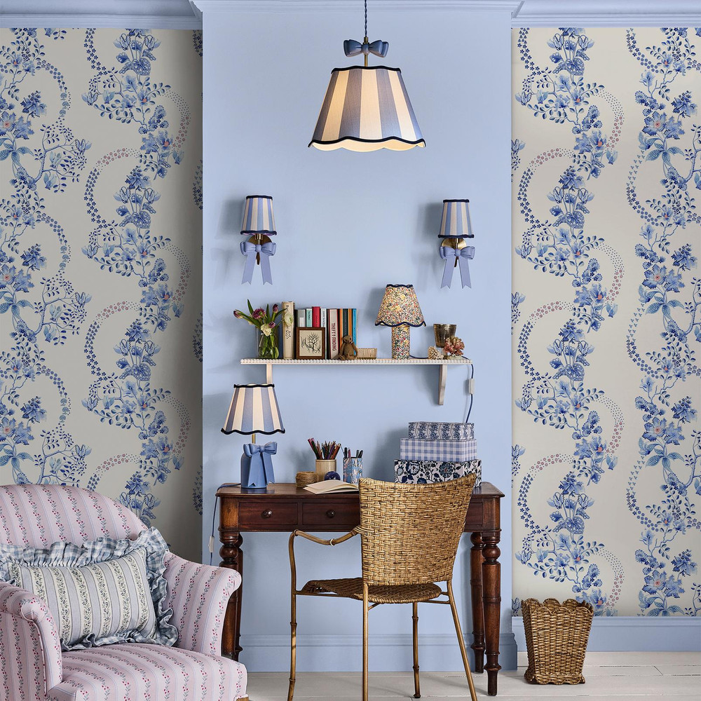 Cath Kidston Road Floral Blue & White Wallpaper