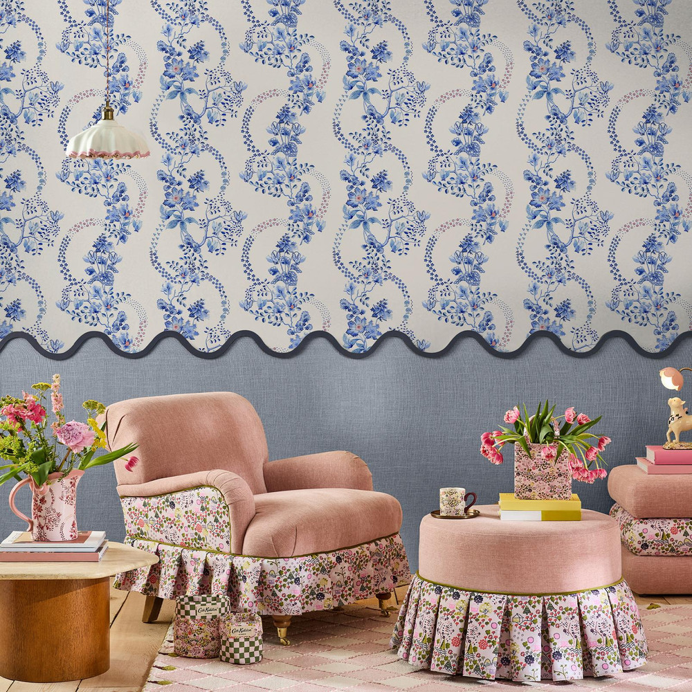Cath Kidston Road Floral Blue & White Wallpaper
