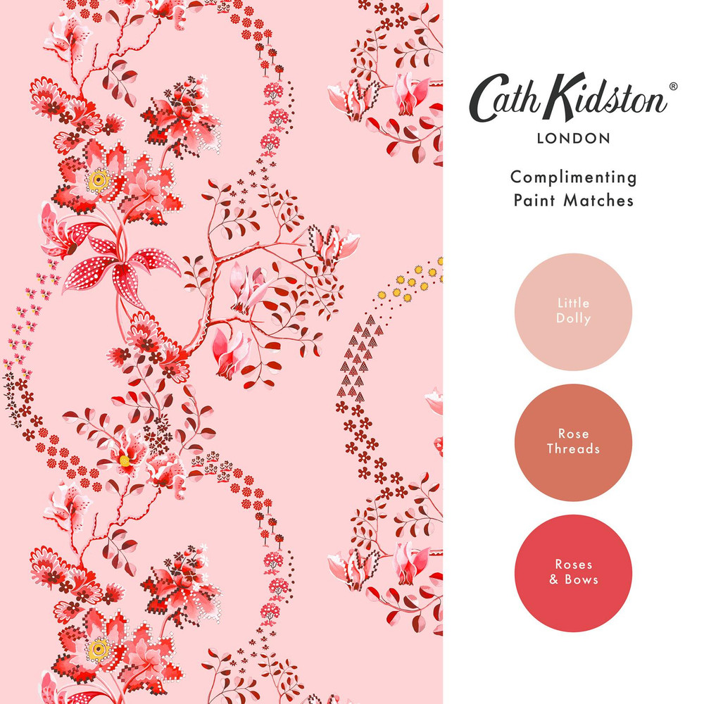 Cath Kidston Road Floral Pink & Red Wallpaper