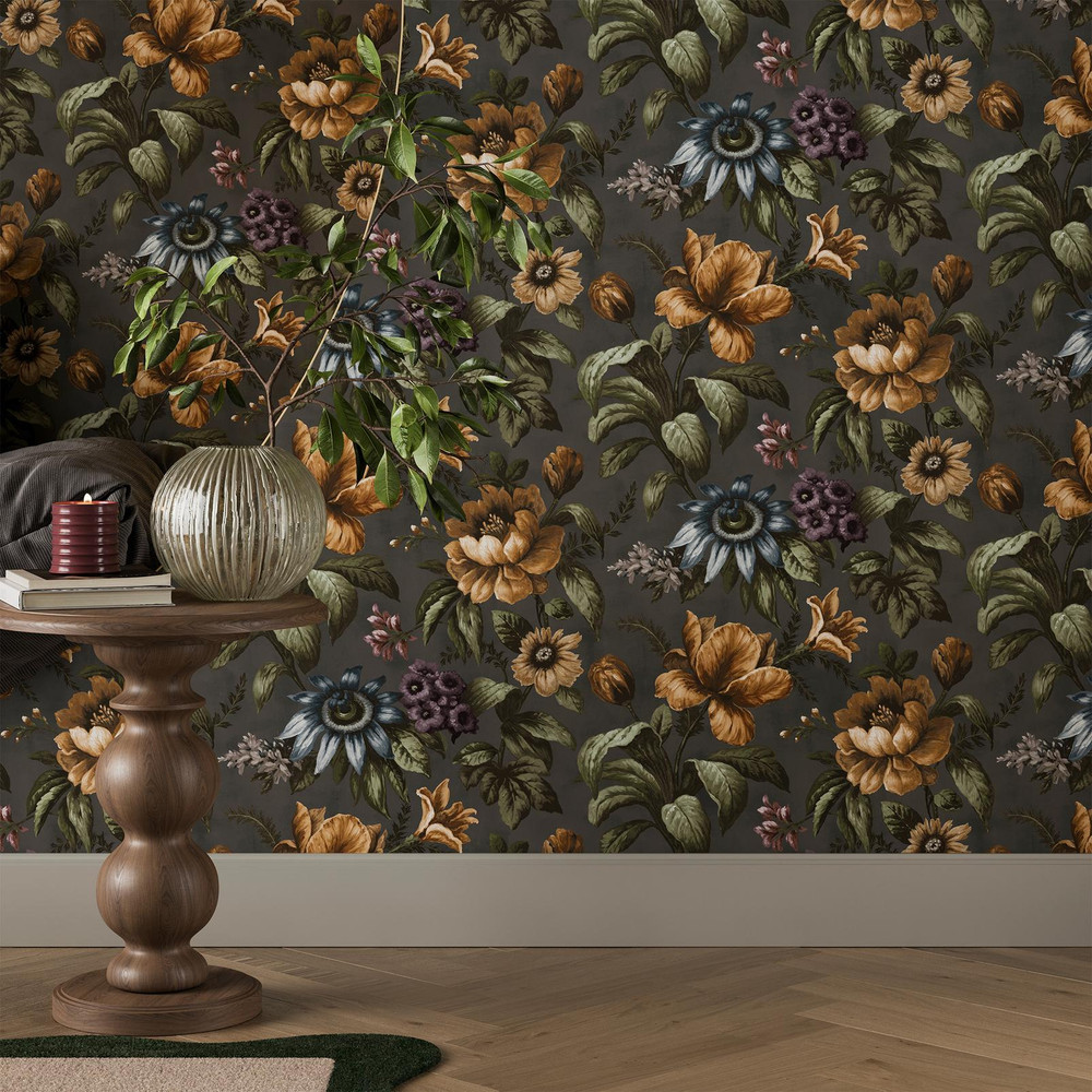 Gardenia Charcoal Wallpaper