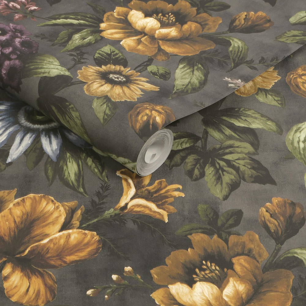Gardenia Charcoal Wallpaper
