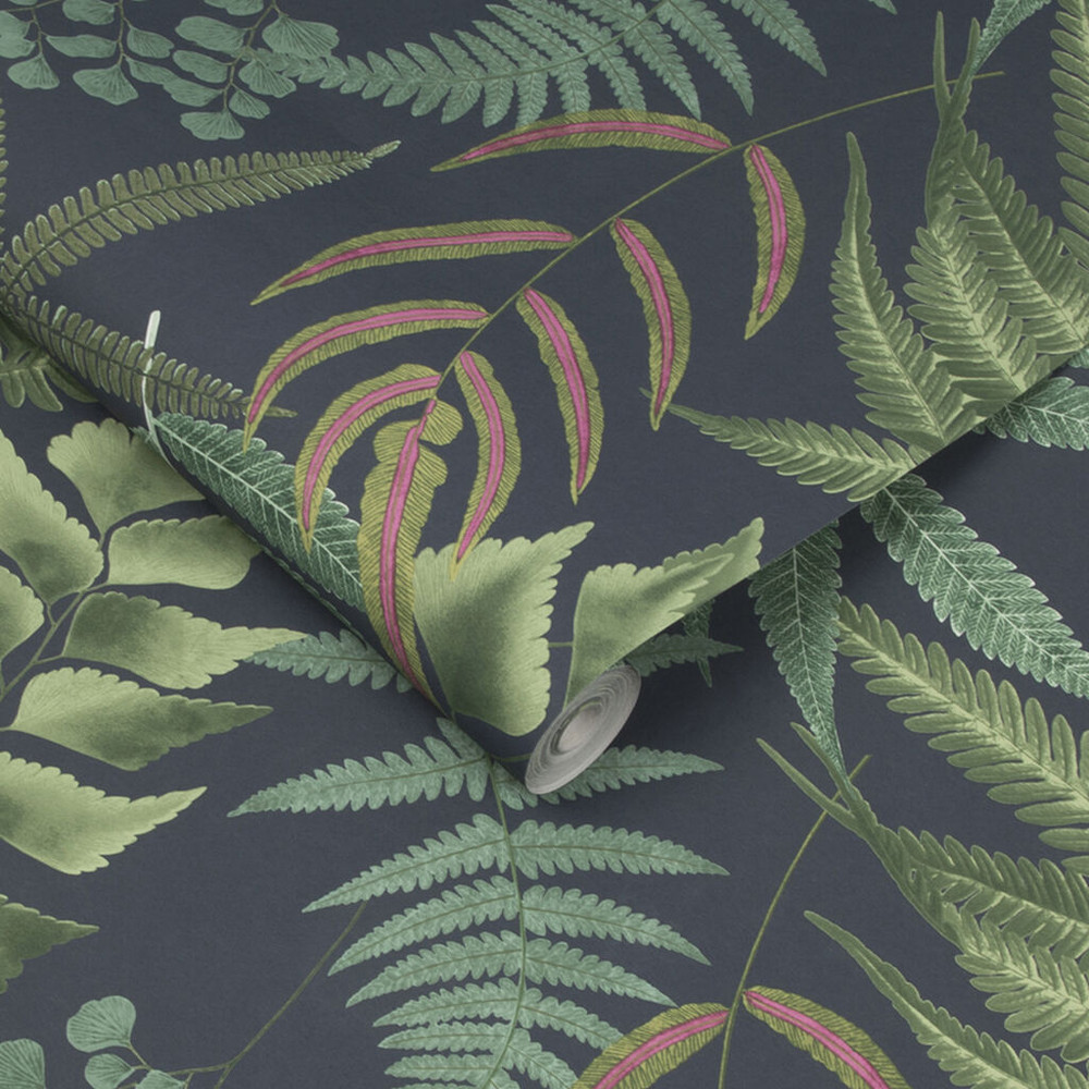 Midsummer Fern Navy Wallpaper