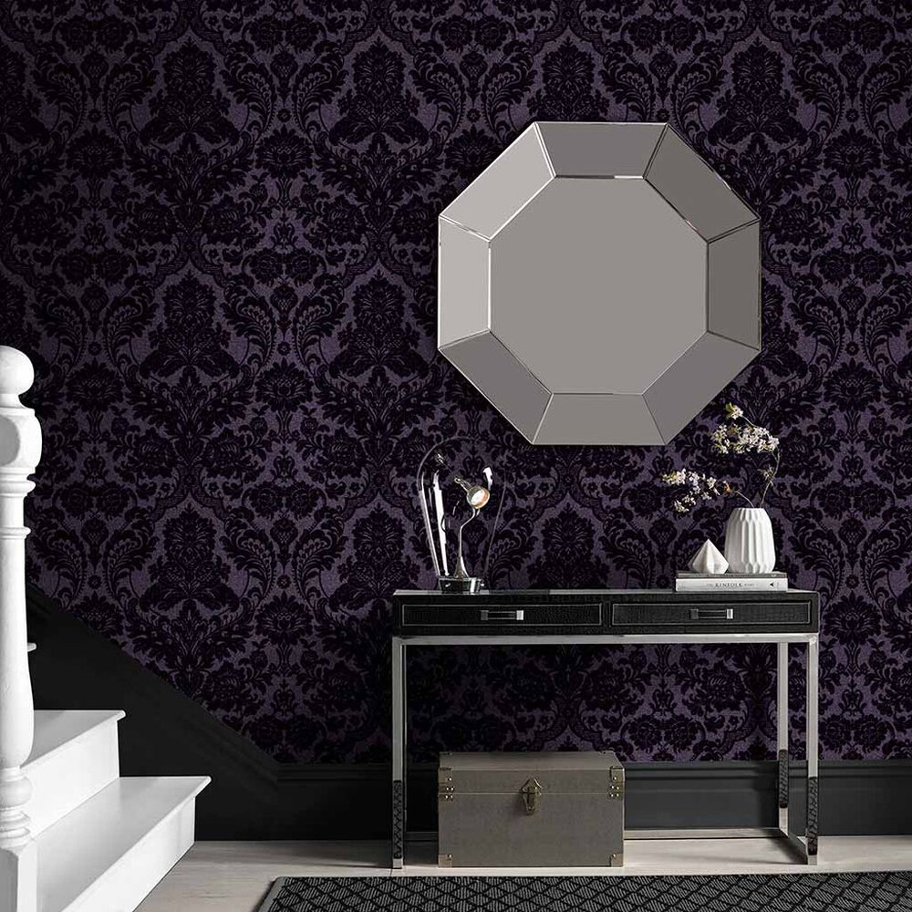 Gothic Damask Plum Wallpaper