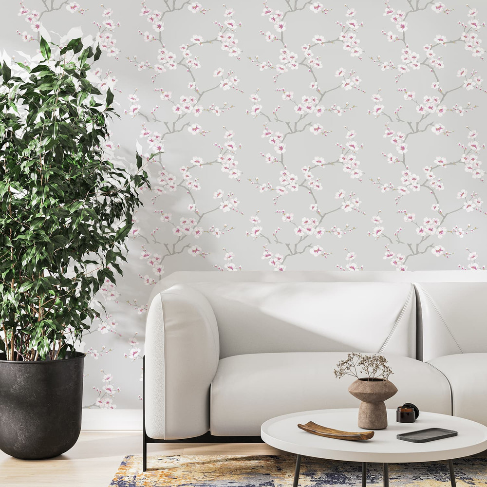 Apple Blossom Tree Grey Wallpaper