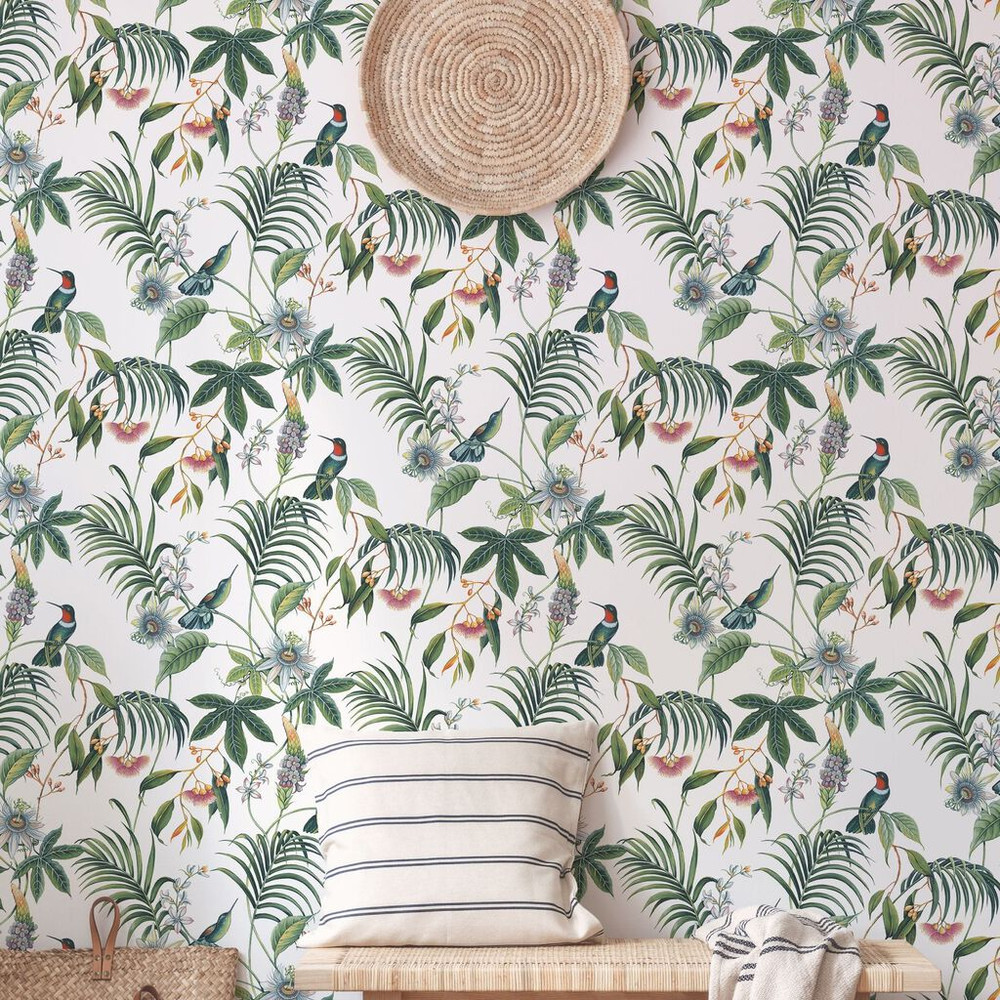 Adilah White Tropical Floral Wallpaper