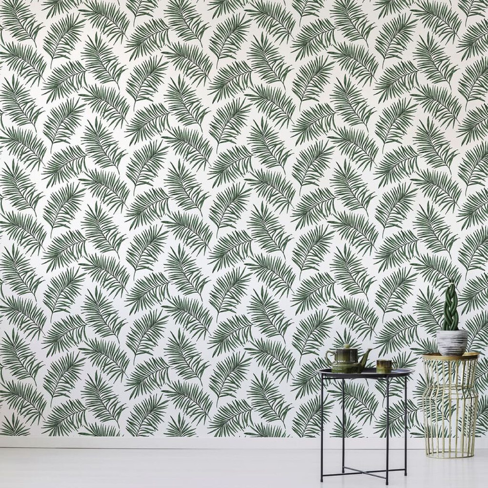 Scandi Leaf White & Green Forest Wallpaper