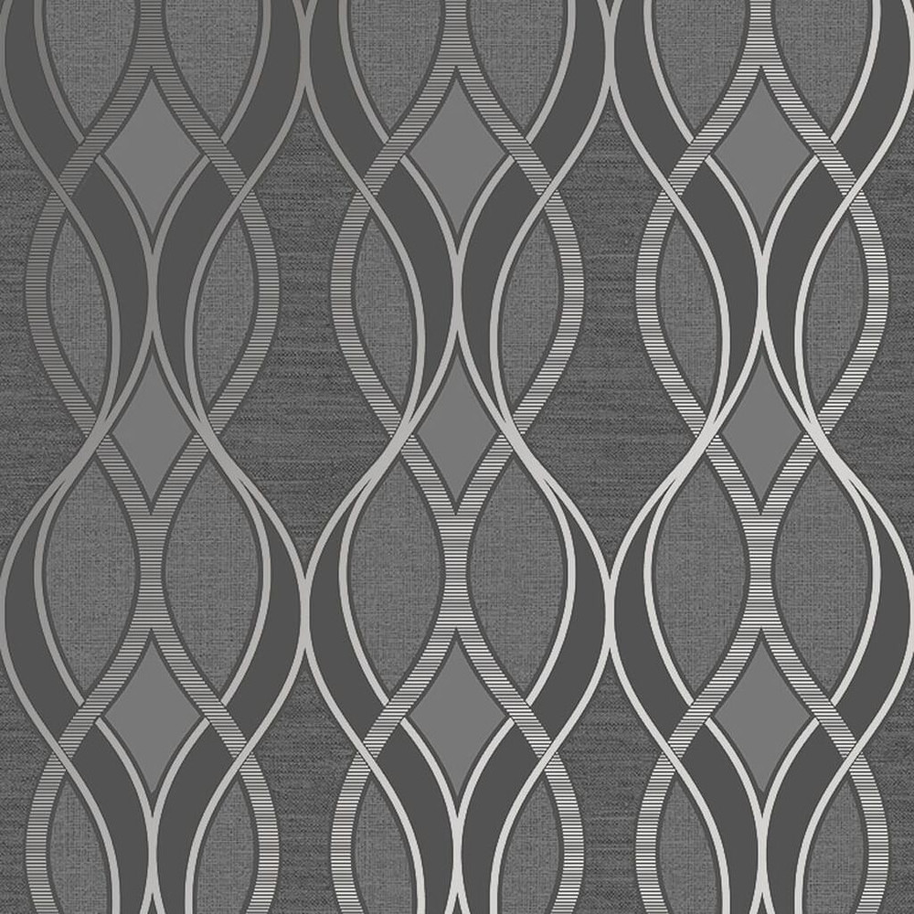 Ribbon Geo Grey & Silver Wallpaper