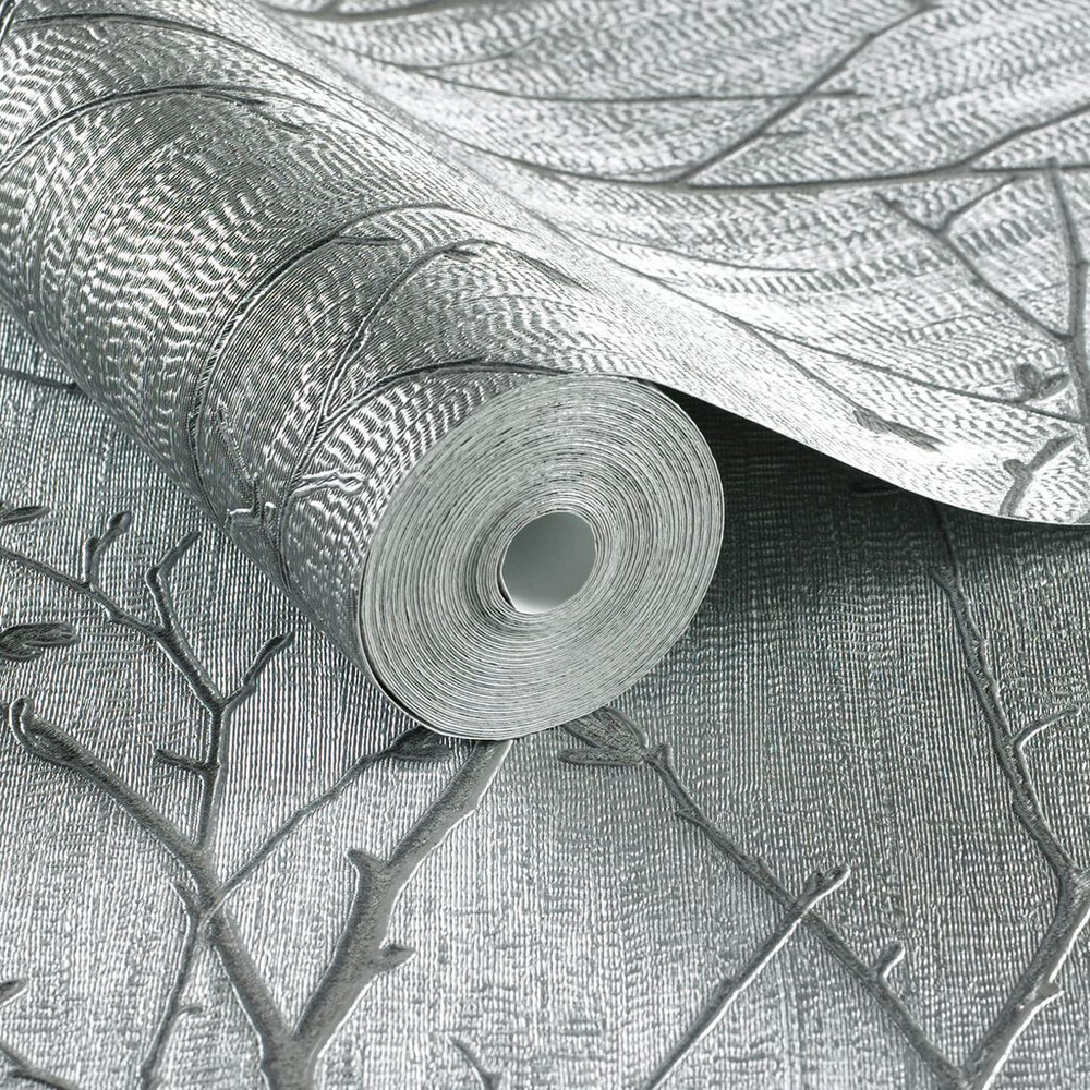 water silk sprig silver wallpaper