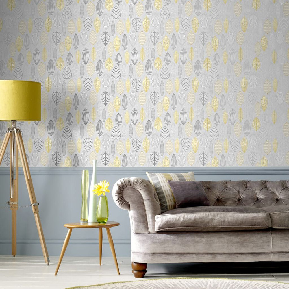 Scandi Leaf Yellow Wallpaper