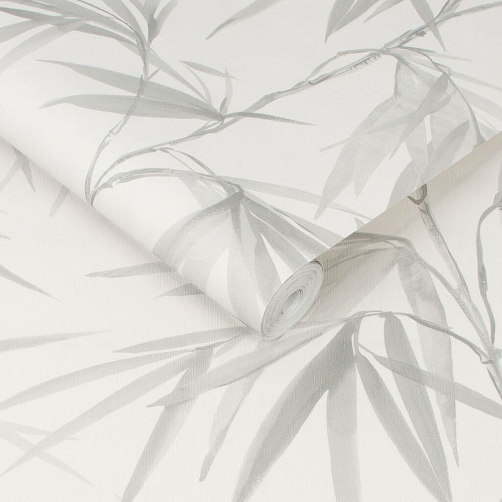 Asia Light Grey Bamboo Leaf Wallpaper