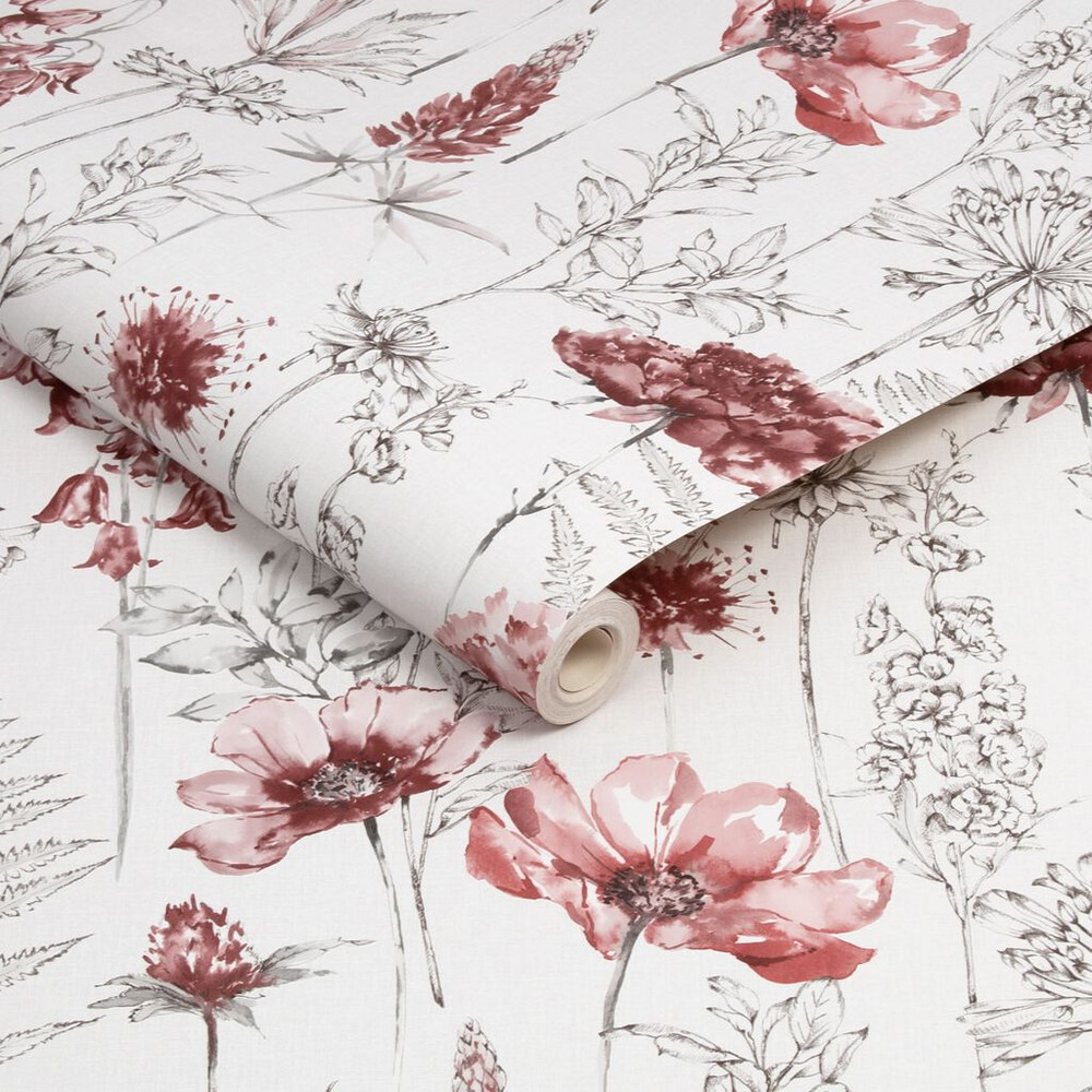 floral sketch red wallpaper