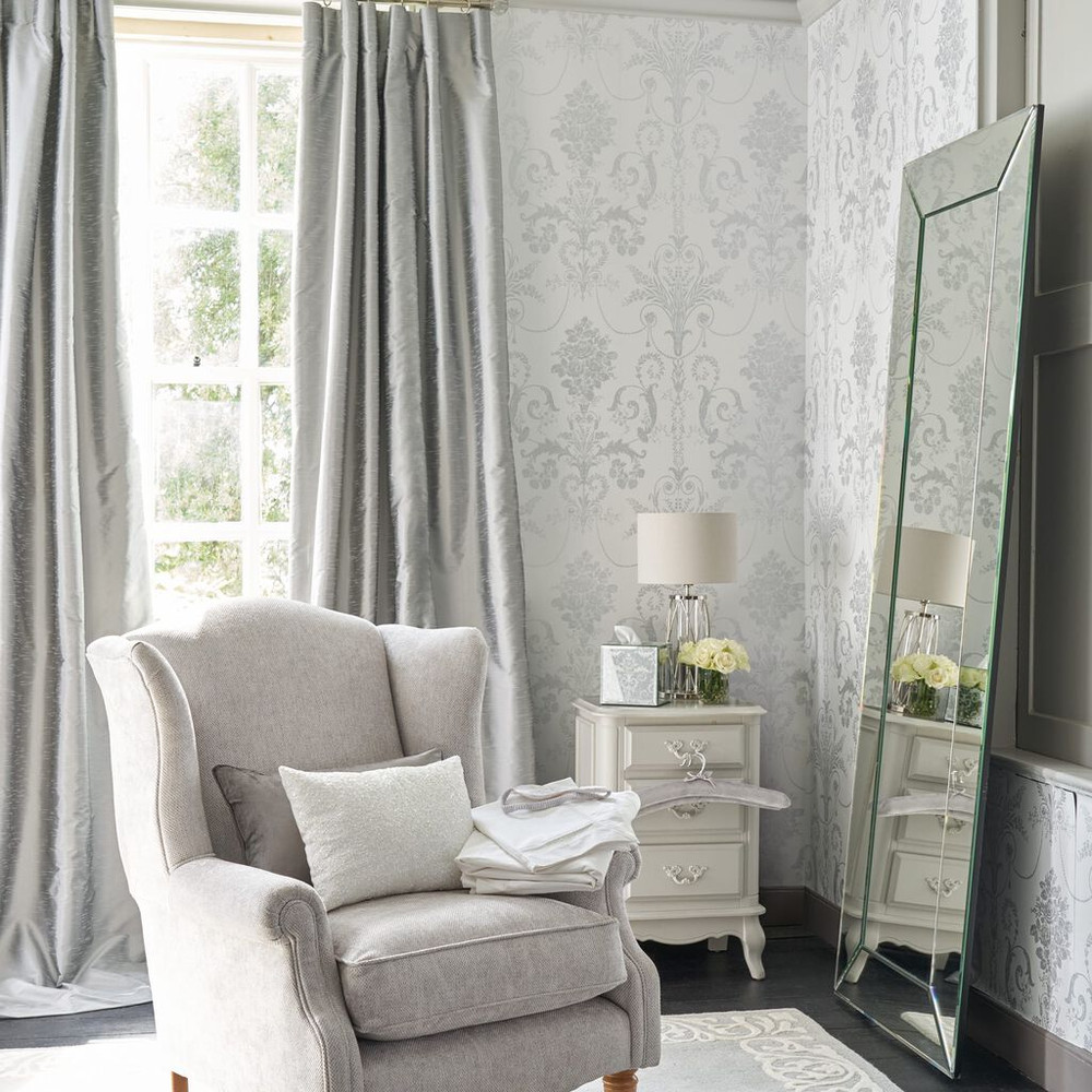 Laura Ashley Josette Metallic Silver Wallpaper