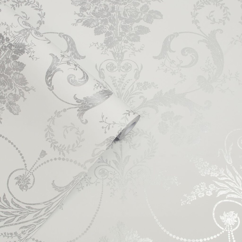 Laura Ashley Josette Metallic Silver Wallpaper