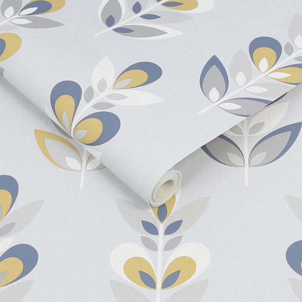 retro floral navy & yellow wallpaper