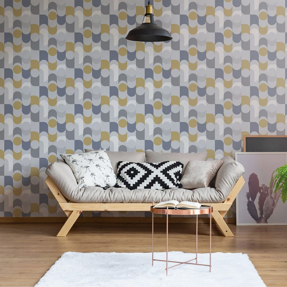 retro geo navy & yellow wallpaper