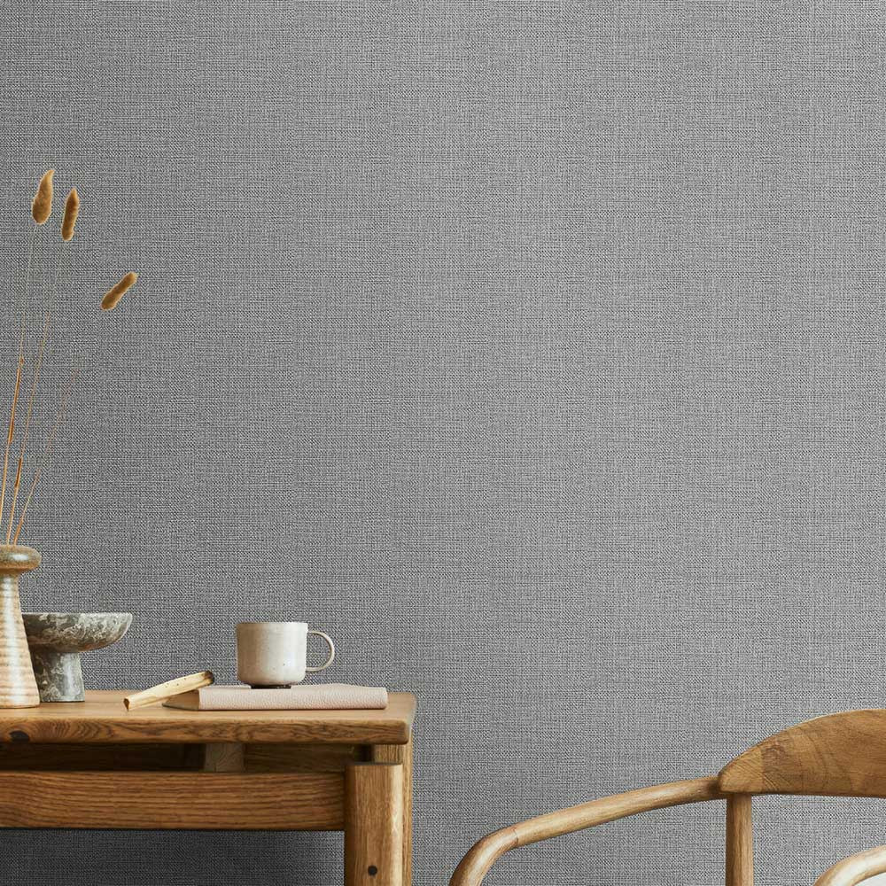 Linen Glitter Plain Mid Grey Wallpaper