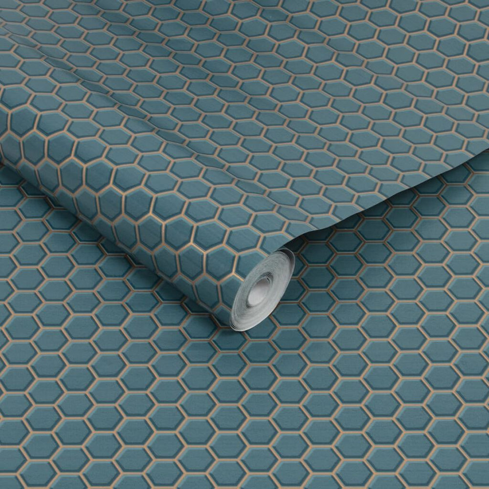 Hexagon Lattice Teal Wallpaper