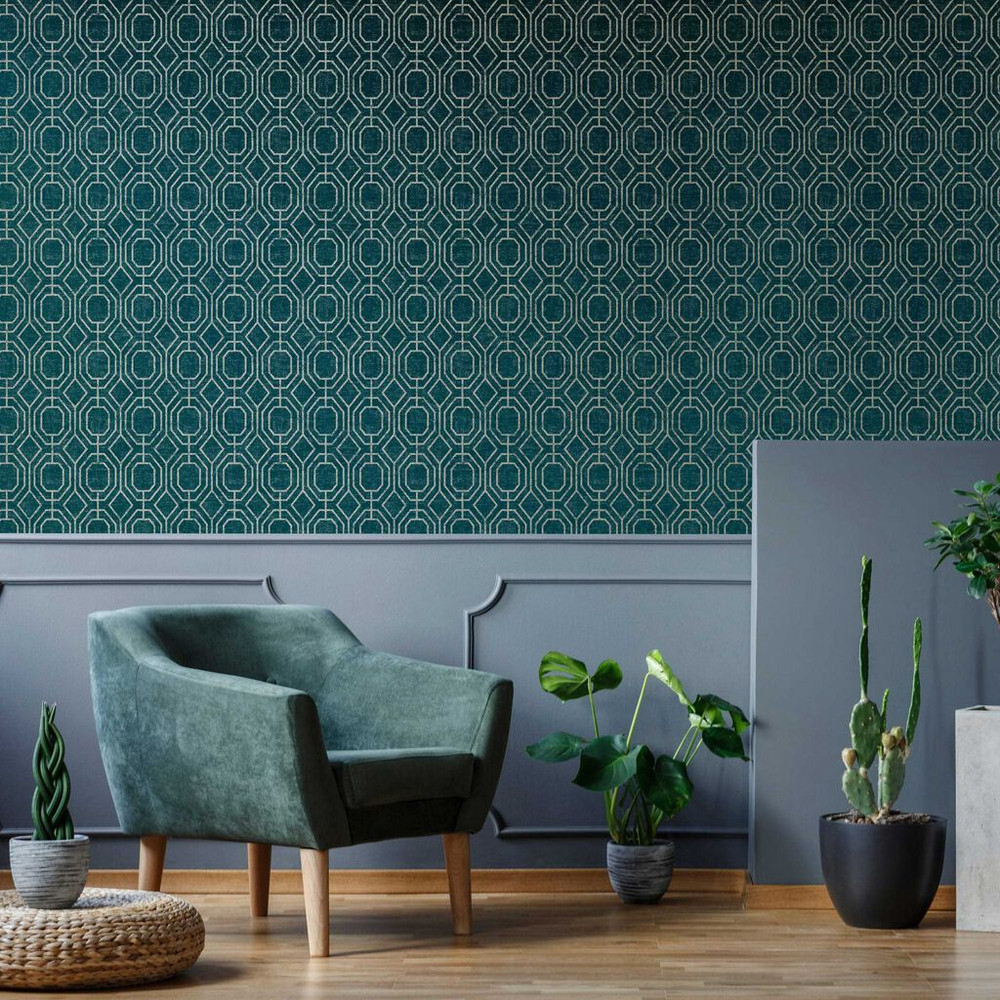 luxe geo teal wallpaper