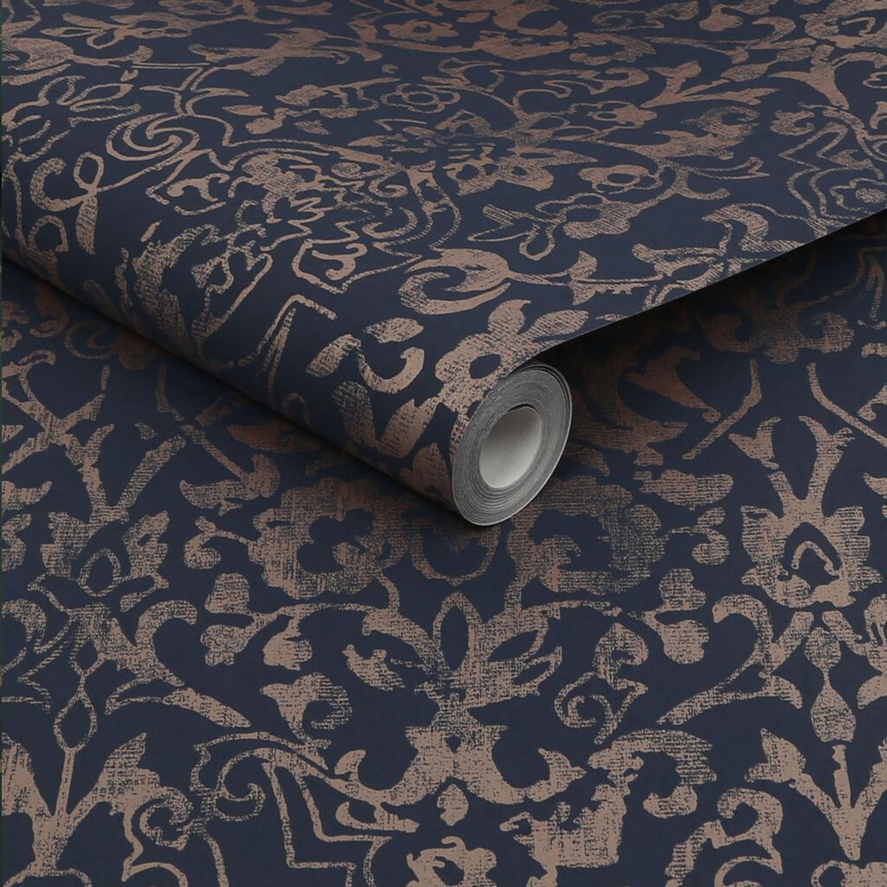 Next Majestic Damask Navy Wallpaper