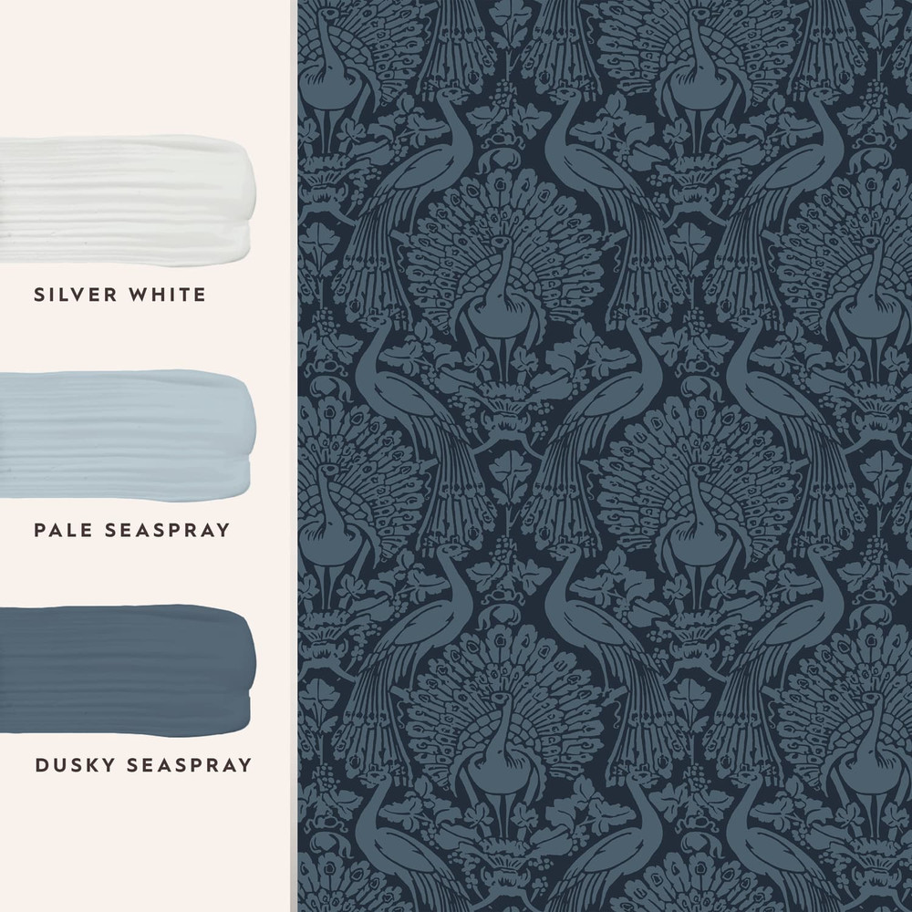 Laura Ashley Peacock Damask Dusky Seaspray Wallpaper