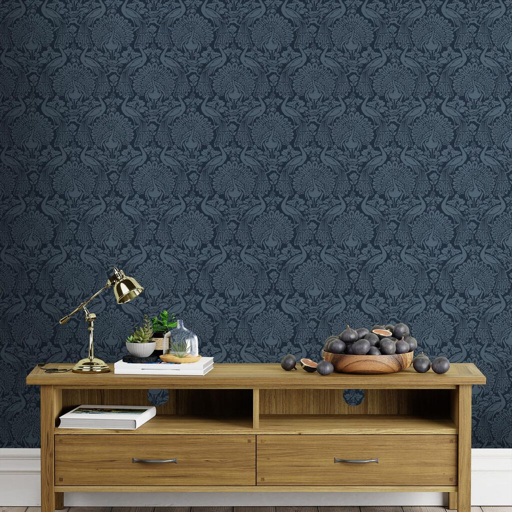 laura ashley peacock damask dusky seaspray wallpaper