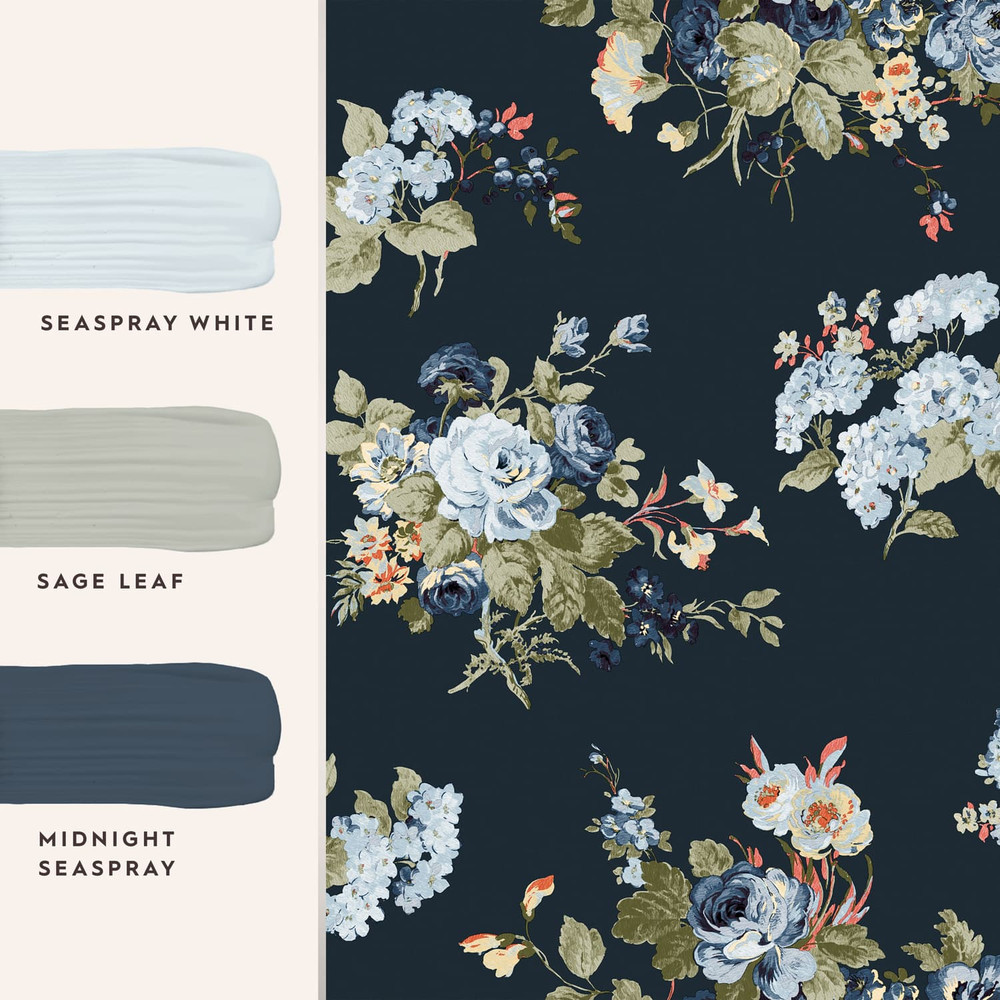 Laura Ashley Rosemore Midnight Seaspray Wallpaper