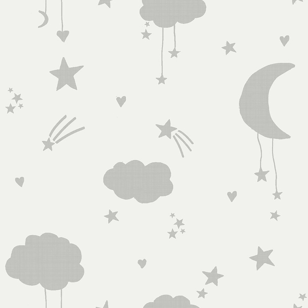 next moon & stars grey wallpaper