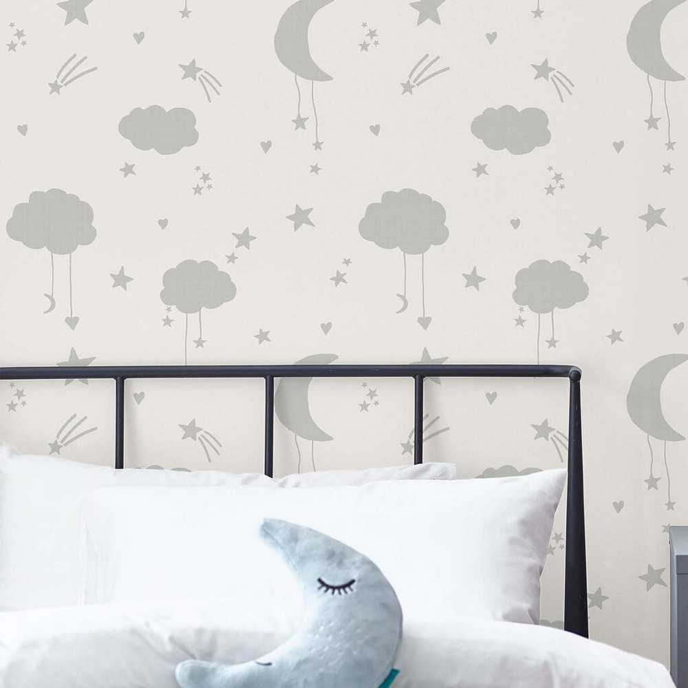 Next Moon & Stars Grey Wallpaper