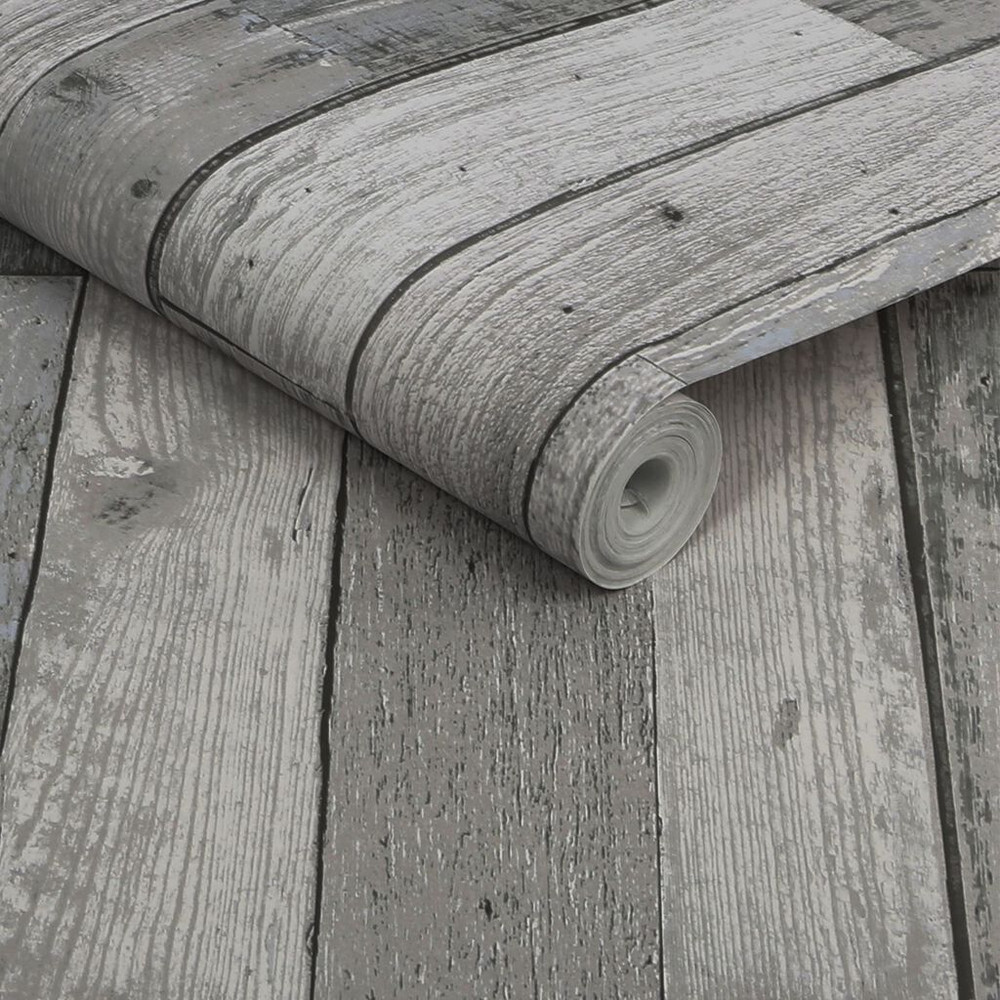 Next Distressed Wood Plank Grey Wallpaper