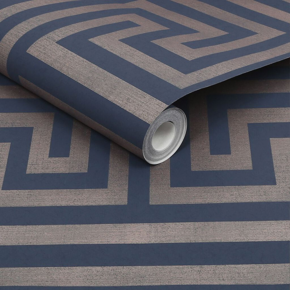 Next Metallic Greek Key Navy Wallpaper