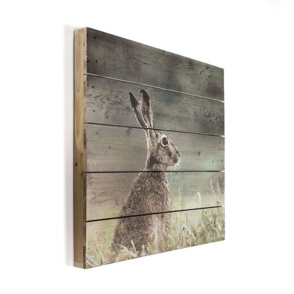 hare print on wood wall art