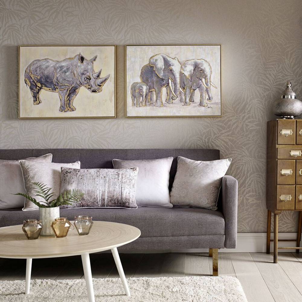 metallic elephant family handpainted framed canvas wall art