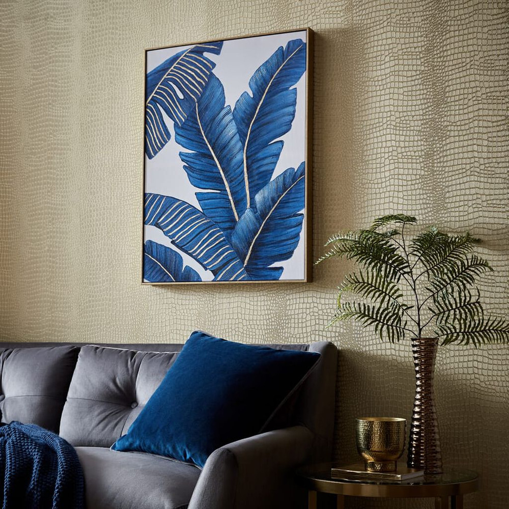 blissful blue tropics framed canvas